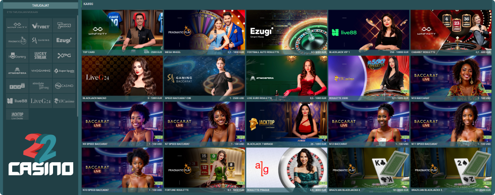 22Casino Live-jälleenmyyjät
